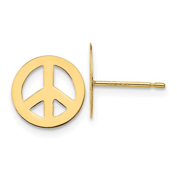 10mm Peace Sign Post Earrings in 14k Yellow Gold - Picture 1 of 5
